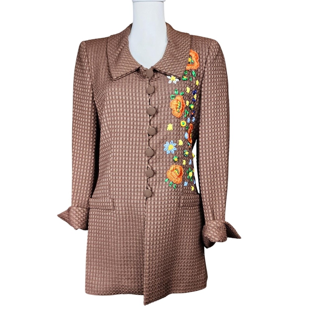 Roberta Badino Alta Moda Hand Embroidered Blazer Jacket Small Brown VTG 90s Rare